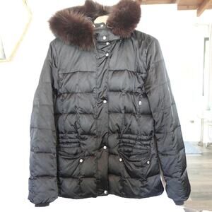 Bogner Jacket Womens 6 Black Down Puffer Fur Trim Hood Quilted Ski Snow Winter